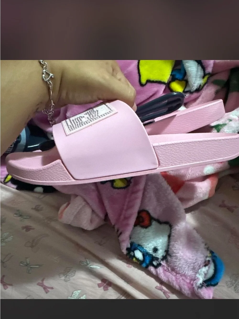 True Religion Pink Logo Slide Sandals for Women